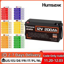 Batteria al litio ferro fosfato Humsienk 12V 200Ah 2560Wh per camper/furgoni/motore da traina/campeggio/barche/pesca/barche, ecc.