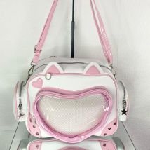 Harajuku Schöne Katze Ohr Leder Rucksack Rosa Kawaii Transparent Ita-Tasche Frauen Schulter Taschen Schule Teenager Mädchen Reise Bagpack