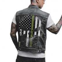 Skull Jean Jacket Men Motorcycle Denim Vest Large Size Spring Summer Streetwear Waistcoat Available 6XL Lugentolo