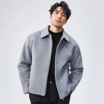 Herbst Winter Doppel-reißverschluss Woolen Jacke Männer Britischen Stil Verdickt Warme Casual Revers Silhouette Kurze Wolle Mischungen Mantel 2025