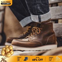 Maden Vintage 875 Stivaletti in vera pelle Crazy Horse Punta tonda Stivali stringati alti durevoli per scarpe da lavoro autunnali invernali