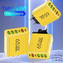 Insgesamt 65 W 6 in 1 4 USB 2 Typ C Schnellladung Schnellladegerät für iPhone Samsung Xiaomi Huawei Handy-Adapter