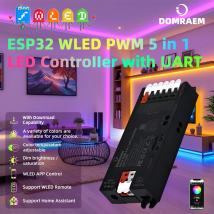 DOMRAEM WLED PWM 5-in-1 Smart Controller with UART for DIY Programming ESP32 for RGB RGBCCT LED Strip Works with Alexa Google HA