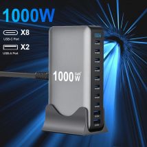 Caricatore GaN da 1000 W USB C Desktop veloce Caricatore USB tipo C PD3.1 a 10 porte Ricarica rapida per iPhone 17 16 Samsung S24 Xiaomi Laptop