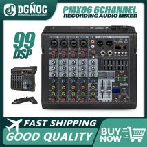 DGNOG PMX06 Mixer a 6 canali 99 DSP Ingresso MP3 digitale Alimentatore Phantom 48V Equalizzatore a 7 stadi Registrazione podcast con Bluetooth