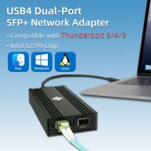 Dual Port 10G SFP+ USB4 Ethernet Network Thunderbolt 5/4/3 Compatible Intel 82599ES Chip 2 Port 10GBASE-T Fiber Optic NIC