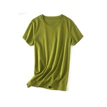 Summer 100% Mercerized Cotton T-shirts Women V-neck Short Sleeve Loose Silky Pure Cotton Bottom Tees Tops