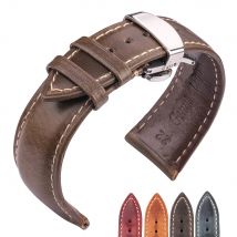 Ölwachs-Rindsleder-Uhrenarmband für Damen und Herren, echtes Lederarmband, 18 mm, 20 mm, 22 mm, 24 mm, Stahl-Schmetterlingsschnalle, Blau, Rot, Grün
