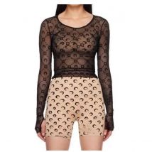 Women Tshirt Long Sleeve Korean Sexy Sweet Spicy Top Hollow Out Mesh Plush Moon Print Street Shorts Mushroom Edge Tight Fit