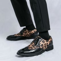 Neue Herren-Schnürschuhe aus Leder mit Leopardenmuster, Slip-on-Business-Casual-Loafer, Friseur-Nachtclub, 46 47 48, extra Größe