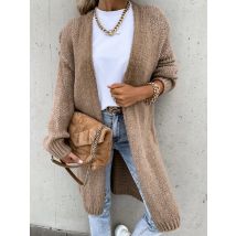 V-Ausschnitt Langarm Patchwork Pullover, Frauen Herbst Winter solide einfache Loose Fit Mäntel, Lounge wear elegante Damen Maxi Cardigan