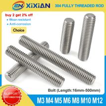 M3 M4 M5 M6 M8 M10 M12 Bullone per asta completamente filettato in acciaio inossidabile 304 Viti per aste con filettatura completamente metrica senza testa Lunghezza 16mm-500mm