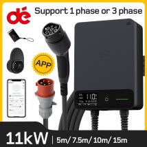 dé Wallbox 11kW con Tuya APP 5m 7.5m 10m 15m cavo di ricarica CEE a tipo 2 16A caricabatterie per veicoli elettrici Plug & Play schermo LED