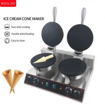 XEOLEO-máquina eléctrica de doble cabezal para hacer gofres, máquina para hacer rollos de huevo crujientes, 1,2 kW + 1,2 kW