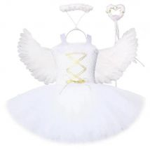 White Angel Christmas Dress Girls Princess Fairy Dresses with Wings Cosplay Costume Girl Kids Tutus Outfit for Birthday Party