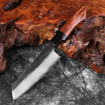 XITUO 5 Zoll japanisches Santoku-Kochmesser, Küchenkochmesser aus Edelstahl mit hohem Kohlenstoffgehalt, handgeschmiedete Allzweckmesser von Pro