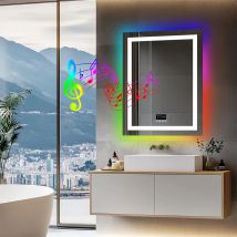 LUVODI 28 x 36 Zoll LED-beleuchteter Badezimmerspiegel mit Bluetooth-Lautsprechern, hochwertiger RGB-Kosmetikspiegel für Waschräume mit Datumszeit