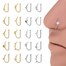 1pc Fake Nose Rings 316L Stainless Steel Non Piercing Nose Clip Jewelry Moon Star Cross Heart Butterfly Fake Piercing Nose Ring
