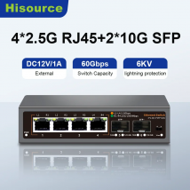 Hisource 4 Port 2.5G Ethernet Switch None POE Network Switch with 2 port 10G SFP+ Unmanaged Plug and Pla