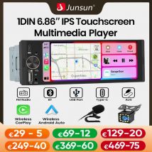 Junsun 6.86 cala Uniwersalne Radio Samochodowe 1 Din Odtwarzacz MP5 Bezprzewodowy Carplay Android Auto BT SWC FM USB Typ-C Autoradio