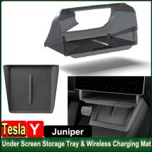 Für das neue Tesla Model Y Juniper 2025, LHD, versteckte Aufbewahrungsbox unter dem Bildschirm, Mittelkonsolen-Organizer-Tablett, kabellose Ladepad-Matte