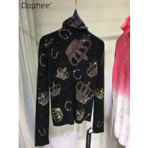 Buchstabe heißer Bohr pullover Frauen Herbst Winter Roll kragen pullover leichte Luxus krone schlanke Bottom ming Shirt innere gestrickte Spitze weiblich