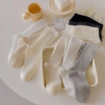 Frauen Socken Casual Mode Einfarbig Schwarz Weiß Grau Lange Socken Frauen Gestrickte Baumwolle Harajuku Streetwear Mittleren Rohr Socken