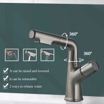 Rubinetto per lavabo da bagno a cascata grigia Miscelatore acqua calda fredda Sollevabile verso il basso Rubinetto per lavabo per bagno