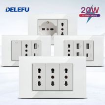 DELEFU Pannello in vetro SC70 118mm Bianco Standard italiano USB tipo C Ricarica rapida Presa a muro Interruttore TV Telefono CAT5 CAT6
