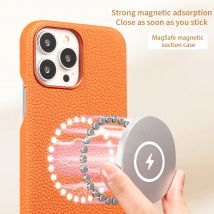 Für Magsafe Fall für iPhone 13 Pro Max 13 Mini 13 Pro Natürliche Rindsleder Lychee Leder Magnetische Luxus Metall Rahmen Telefon zurück Abdeckung