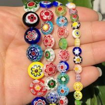 6/8/10mm Gemischte Oblate Blume Lampwork Glas Perlen Flache Runde Rondelle Perlen Für Schmuck Machen Halskette armband DIY Zubehör