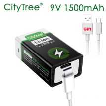 Batteria ricaricabile USB 9V 1500mAh 6F22 Bateria 9v Recarregave Type-C Batteria al litio 9v per modello di elicottero RC Microfono giocattolo