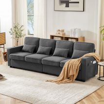 Gepolstertes Bett, Schlafsofa, Liege, 83 x 264 cm, multifunktionales Bett, hautfreundliche Couch aus Leinenstoff für 2 Personen, waschbarer Bezug, Grau