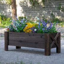 Outsunny Jardinera de Madera Arriate Rectangular para Flores y Plantas