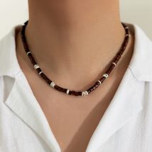 Kleine Holzperlen, kurze Halskette für Männer, trendige Perlenkette, Halsband am Hals, 2023, Modeschmuck, Accessoires, männliches Geschenk