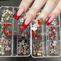 30Pcs Mixed Full Diamond Alloy Cherry Nail Charms Luxury Red/Clear/Pink Crystal Cherry Nail Art11X12mm Metal Cherry Nail Parts
