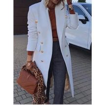 Neue Mode Lässig Dreiviertelärmel Umlegekragen Zweireiher Einfarbig Slim Fit Wolle & Mischungen Mantel, 4 Farben