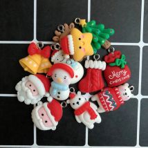 Mix 10pcs/pack Christmas Jewelry Resin Charms DIY Flatback Christmas Tree/Stocking/Bell/Elk Earring Pendant Xmas Accessory