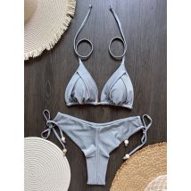 2025 Neuer sexy Dreieck-Badeanzug für Frauen, brasilianische Bikinis, Neckholder-Bademode, Push-Up-Badeanzug, Metallkette, Strand-Bikini-Set