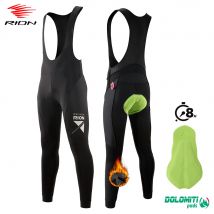 RION Spodnie kolarskie na szelkach Mężczyźni Zimowe Rowerowe Rajstopy Rowerowe Termiczne Polarowe MTB Wyściełane Spodnie na szelkach Pro Long Distance DOLOMITI 8H