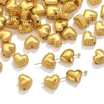 10 pezzi di perline distanziatrici a forma di cuore in acciaio inossidabile, perline sfuse placcate in oro PVD per braccialetti, collane, ciondoli per accessori di gioielli