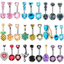3 pezzi cuore cristallo set di gioielli penetranti per ombelico rosso cz piercing all'ombelico fiore sfuso anelli per pancia confezione piercing Ombligo Lote