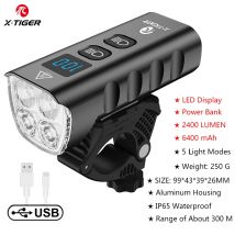 X-TIGER wodoodporna lampka rowerowa MTB stop aluminium kolarstwo szosowe USB akumulatorowy reflektor 2400 lumenów akcesoria do oświetlenia rowerowego