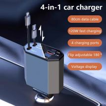 120 W 4 in 1 einziehbares superschnelles Autoladegerät PD Qc3.0 USB-C-Kabel für iPhone Huawei Samsung Schnellladekabel-Adapter