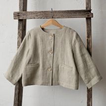Dünne Retro-Leinenjacke für Kinder, Frühjahr 2026, neue einfarbige einreihige Strickjacke, lässige langärmelige Mäntel für Jungen und Mädchen
