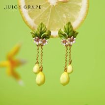 Saftige Traube Zitronen tropfen Ohrringe handgemachte emaillierte Frucht Ohrringe Silber Nadel 18 Karat echt vergoldet Geburtstags geschenke