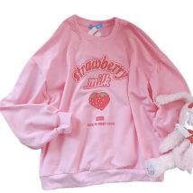 S-3XL Harajuku Kawaii Sweatshirt Strawberry Pink Sweatshirts Spring Kpop Korean Style Fleece Women Cute Top Outwear for Girls