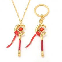 Modische Halskette Cartoon Zauberstab Anhänger Schlüsselanhänger Halskette Anime Cosplay Geschenk für Mädchen Requisiten Anime Fan Geschenk