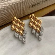 CZ-Stein-Ohrhänger mit Pavé-Rhombus-Kette für Damen, geometrische Statement-Ohrringe, Party, zierlicher Schmuck, zart, neu im Jahr 2025,