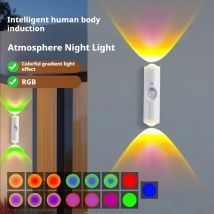 Luci notturne a LED Lampada da parete per tramonto a doppia testa Sensore di movimento Luce ambientale RGB Armadi per corridoi per feste ricaricabili USB magnetici